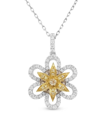 Hyt Jewelry 18kt Yellow And White Gold Diamond Necklace In Silver