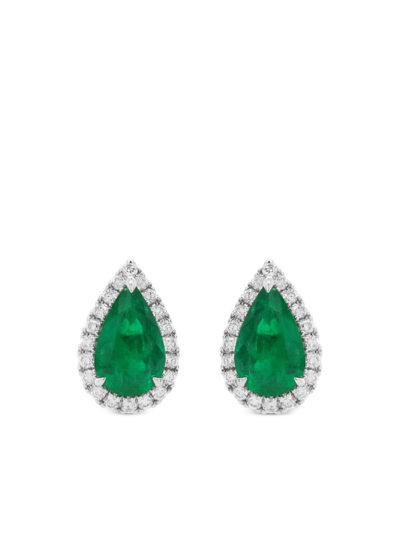 Hyt Jewelry 18kt White Gold Emerald And Diamond Earrings In Silver