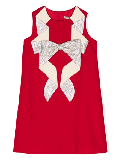 Hucklebones London Kids' Origami Bow Sleeveless Dress In Red