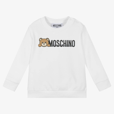 Moschino Baby White Cotton Teddy Bear Baby Sweatshirt