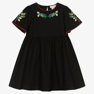 Stella Mccartney Kids Girls Black Cotton Embroidered Acorn Dress