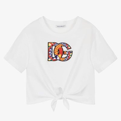 Dolce & Gabbana Kids' White T-shirt For Girl With Logo