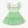 Billieblush Tulle-panels Short-sleeve Dress In Green
