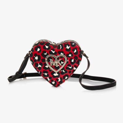 Michael Kors Kids' Girls Red Leopard Print Heart Bag (18cm) In Black