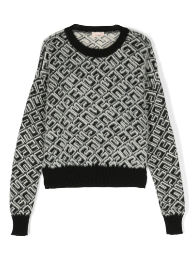 Elisabetta Franchi La Mia Bambina Kids' Monogram Crew-neck Jumper In Black