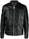 PHILIPP PLEIN PADDED LEATHER BIKER JACKET