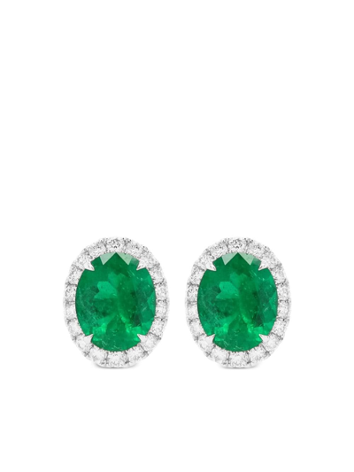 Hyt Jewelry 18kt White Gold Emerald And Diamond Earrings In Silver