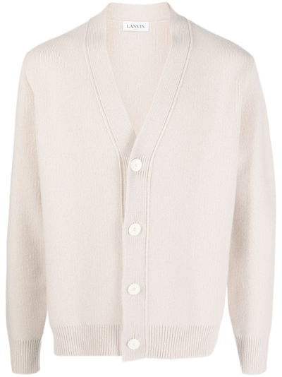 Lanvin V-neck Wool-cashmere Cardigan In Neutrals