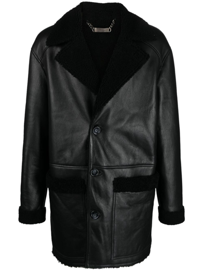 Philipp Plein Shearling-lining Leather Coat In Black