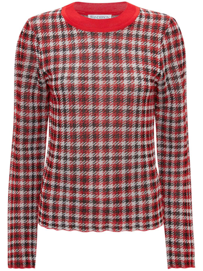 Jw Anderson Check-jacquard Sweater In Red_white