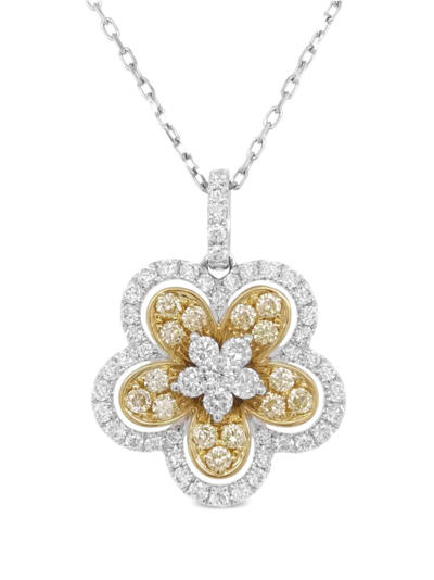 Hyt Jewelry 18kt Yellow Gold And Platinum Diamond Necklace In Silver