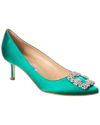 Manolo Blahnik Hangisi 90 Emerald Satin Pumps In Green