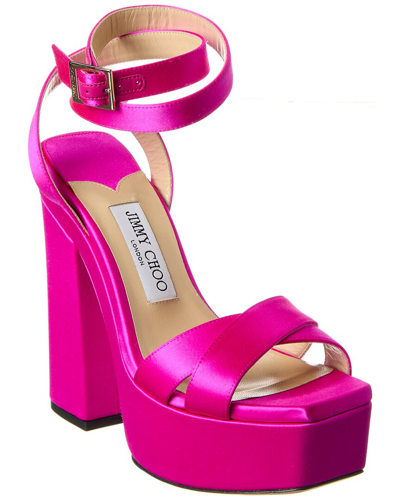 Jimmy Choo Gaia 140 Satin Platform Sandal In Pink