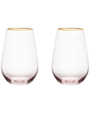 Twine Rose Crystal Stemless Wine Glass, Set Of 2