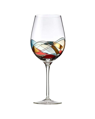 Alice Pazkus Stemmed Wine Glass With Colored Mosaic Design In Multi
