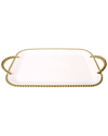 Alice Pazkus 19in Gold White Porcelain Beaded Tray In White