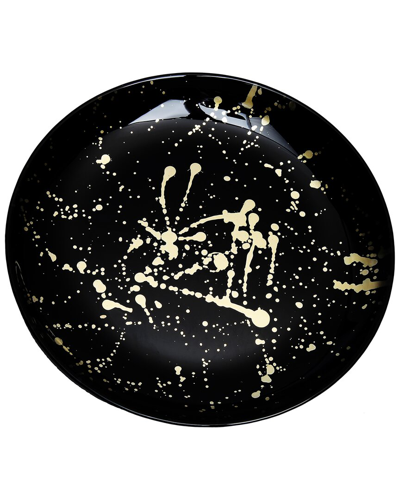 Alice Pazkus Set Of Four 8in Black Plates With Splashy Gold Design