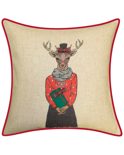 Edie Home Holiday Christmas Plaid Reindeer Girlfriend Decorative Pillow In Multi