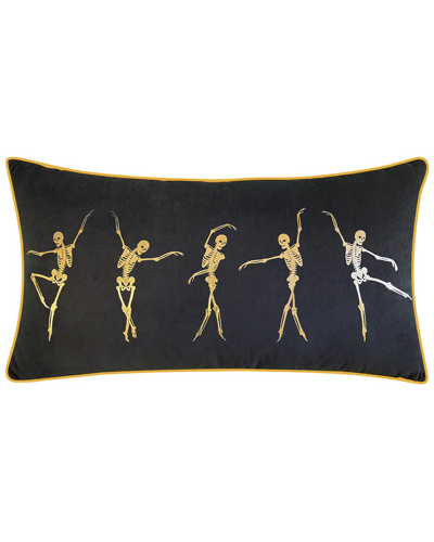 Edie Home Halloween Velvet Gold Dancing Skeletons Decorative Pillow In Black