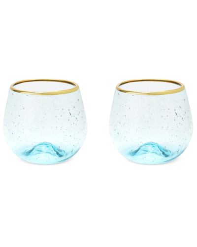Twine Seaside Aqua Bubble Stemless Wine Glass Set