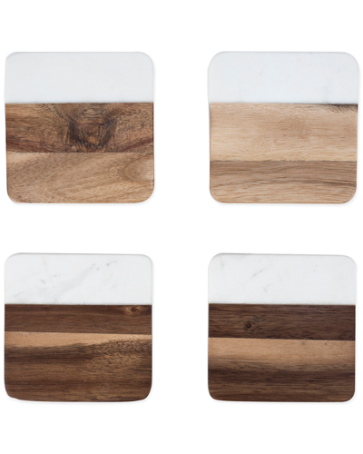 Twine Marble & Acacia Coaster Set