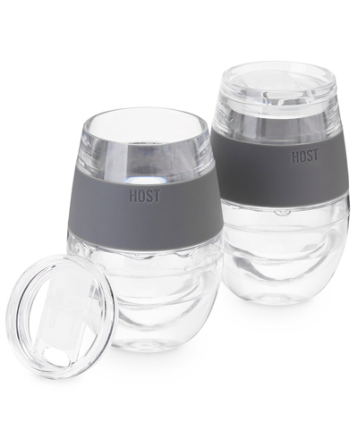 Host Set Of 2 Wine Freeze Cups In Gray And Set Of 2 Lids In Grey