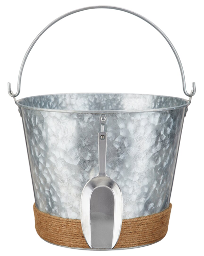 Twine Jute Wrapped Galvanized Ice Bucket In Silver