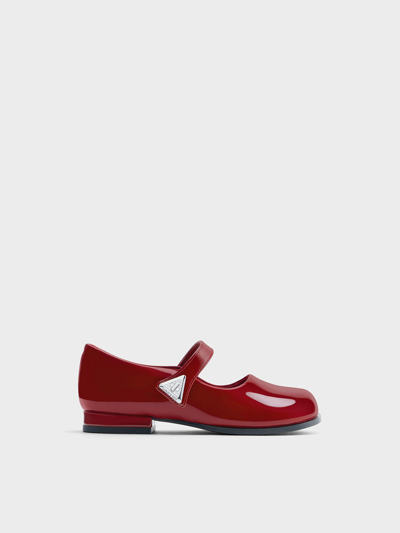 Charles & Keith - Girls' Trice Patent Metallic Accent Mary Janes In Red