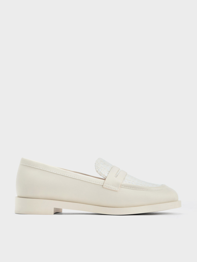Charles & Keith Tweed Penny Loafers In Chalk