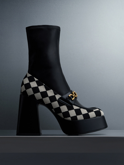 Charles & Keith Checkered Metallic Accent Platform Ankle Boots In Multi