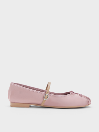 Charles & Keith Satin Bow Mary Jane Flats In Pink