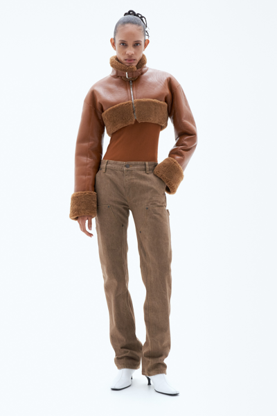 Filippa K Cropped Shearling Jacket In Brown