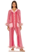 Sleeper Party Striped Feather-trim Pajama Set In Multicolor