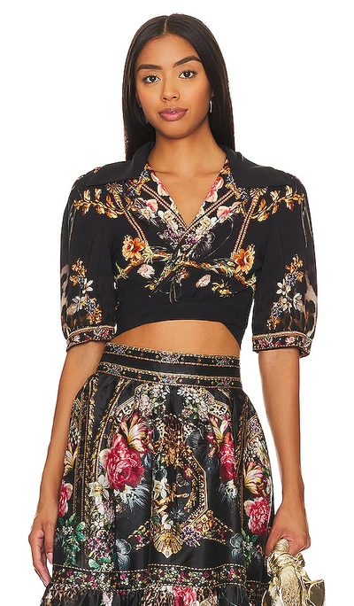 Camilla Cropped Crystal-embellished Floral-print Stretch-jersey Wrap Top In Night At The Opera