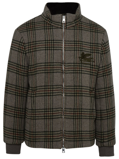 Etro Logo Embroidered Checked Zipped Jacket In Multi