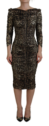 Dolce & Gabbana Elegant Leopard Print Midi Bodycon Dress In Multicolor
