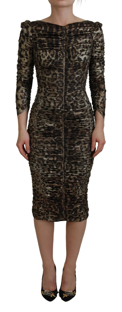 Dolce & Gabbana Multicolor Leopard Bodycon Sheath Midi Dress
