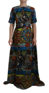 Dolce & Gabbana Multicolor Sicily Silk A-line Long Gown Dress In Multicolor