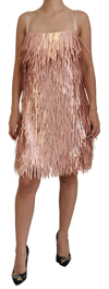 DOLCE & GABBANA DOLCE & GABBANA PINK TINSEL SLEEVELESS SHIFT A-LINE WOMEN'S DRESS