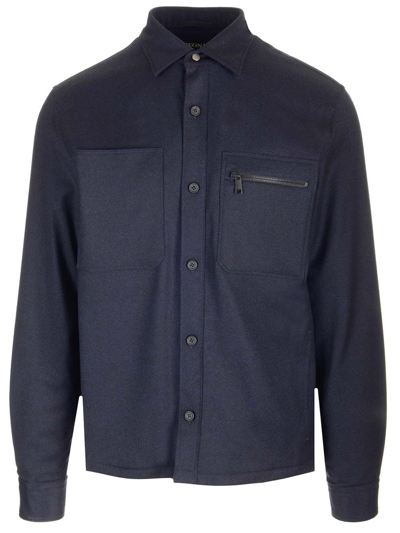 Z Zegna Long Sleeved Shirt Jacket In Blue