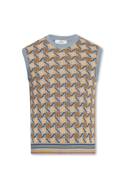 Etro Pattern Intarsia Knitted Crewneck Vest In Multi