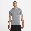 Nike Men's  Pro Dri-fit Tight Short-sleeve Fitness Top In Smoke Grey/black