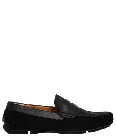Emporio Armani Leather Loafers In Black