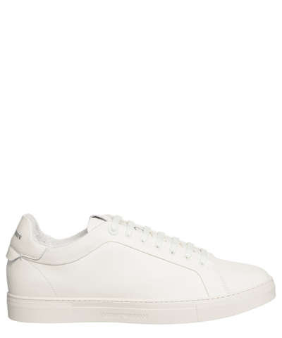 Emporio Armani Leather Sneakers In White