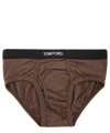 Tom Ford Logo-waistband Stretch-cotton Briefs In Green