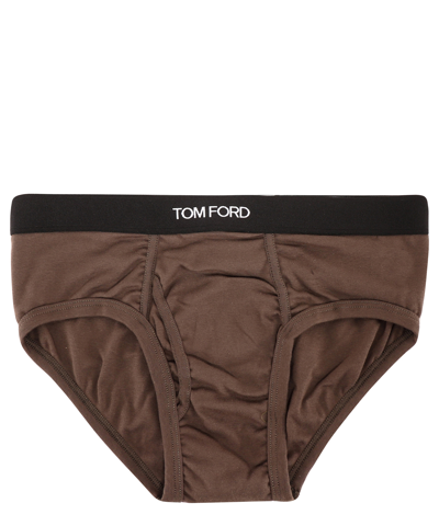 Tom Ford Logo-waistband Stretch-cotton Briefs In Green