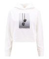Palm Angels White Cropped Hoodie And Contrasting Print In White