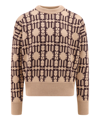 Palm Angels Embroidered Allover Monogram Jacquard Sweater In Beige
