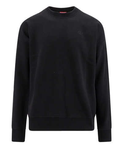 Diesel Ripped Logo-embroidered Cotton Sweatshirt In Black