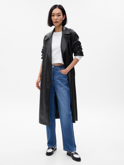 Gap Faux-leather Trench Coat In Black Faux Leather